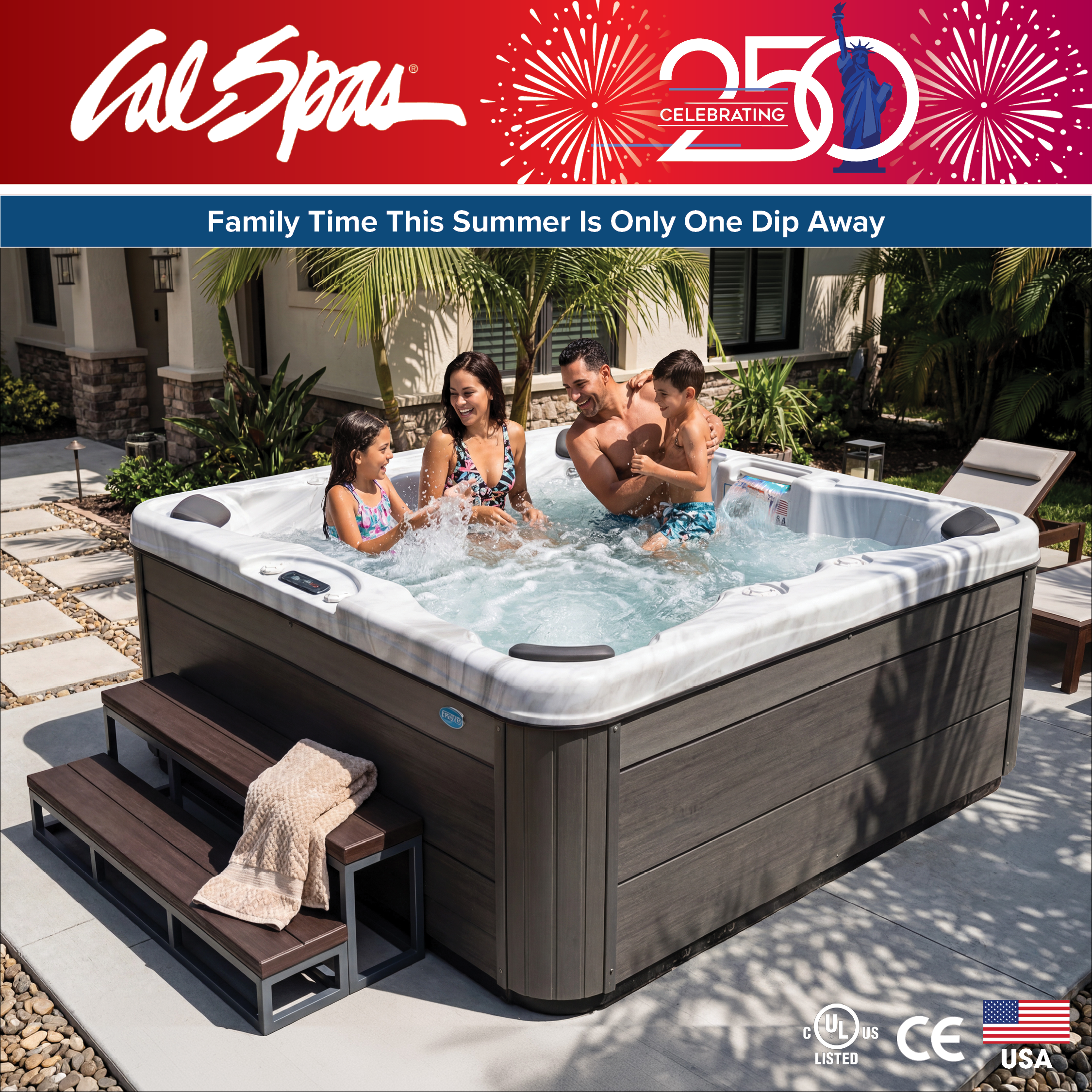 Calspas hot tub being used in a family setting - Bradenton
